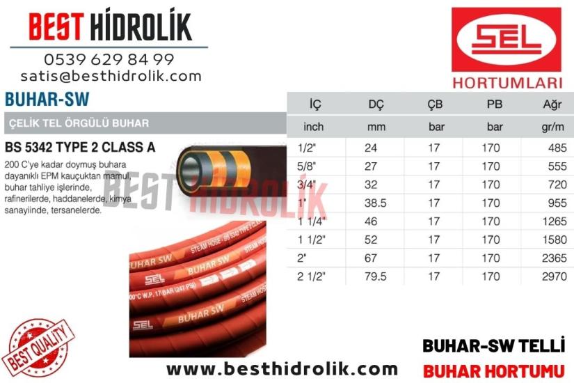 SEL BUHAR-SW 1/2 ’’ ÇELİK TEL ÖRGÜLÜ BUHAR HORTUMU TSE li