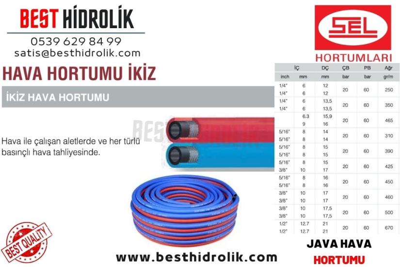 SEL 6 mm JAVA TWİN İKİZ HAVA HORTUMU KIZMIZI - MAVİ 1/4 Dış çapı 12 mm