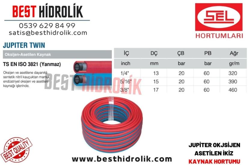 JUPITER TWIN 1/4 6 mm İKİZ OKSİJEN ASETİLEN YANMAZ MAVI-KIRMIZI TSE