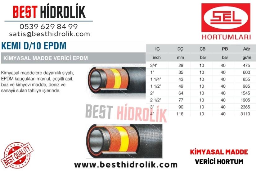 SEL 1/2 ’’ KEMİ D/10 EPDM KİMYASAL MADDE VERİCİ HORTUMU