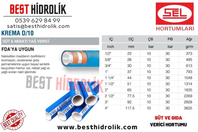 SEL 1/2 ’’ KREMA D/10 SÜT NEBATİ YAĞ VERİCİ HORTUMU GIDAYA UYGUN