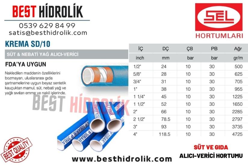 SEL 1/2 ’’ KREMA SD/10 SÜT NEBATİ YAĞ ALICI VERİCİ HORTUMU GIDAYA UYGUN