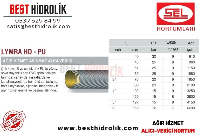LYMRA HD-PU 40 mm ORTA HİZMET AŞINMAZ ALICI VERİCİ SPİRAL HORTUM