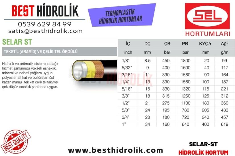 SELAR-ST 1/8 ’’ TEKSTİL ( ARAMİD ) VE ÇELİK TEL ÖRGÜLÜ TERMOPLASTİK R8 HİDROLİK HORTUM
