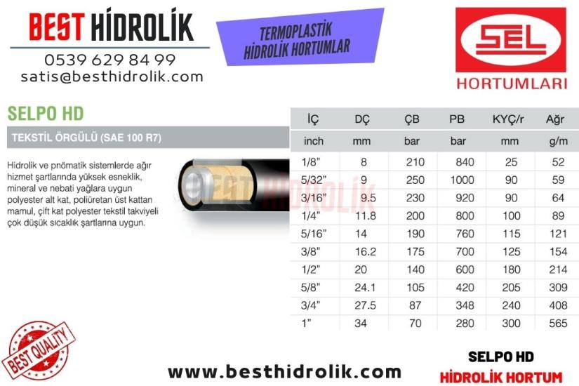 SELPO HD 1/8 ’’ TEKSTİL ÖRGÜLÜ TERMOPLASTİK R7 HİDROLİK HORTUM