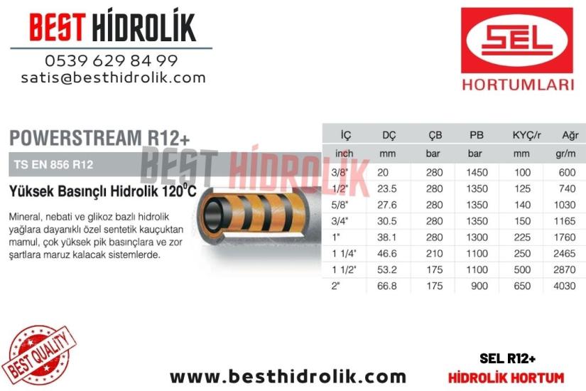 SEL 3/8 ’’ R12+ YÜKSEK BASINÇ HİDROLİK HORTUM POWERSTREAM 120°C