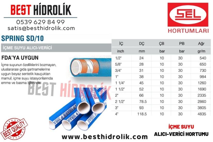 SEL 1/2 ’’ SPRING SD/10 İÇME SUYU ALICI VERİCİ HORTUMU GIDAYA UYGUN