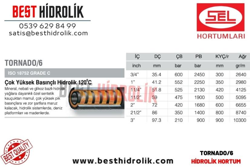 SEL 3/4 ’’ R15 ÇOK YÜKSEK BASINÇLI HİDROLİK HORTUM TORNADO/6 120°C