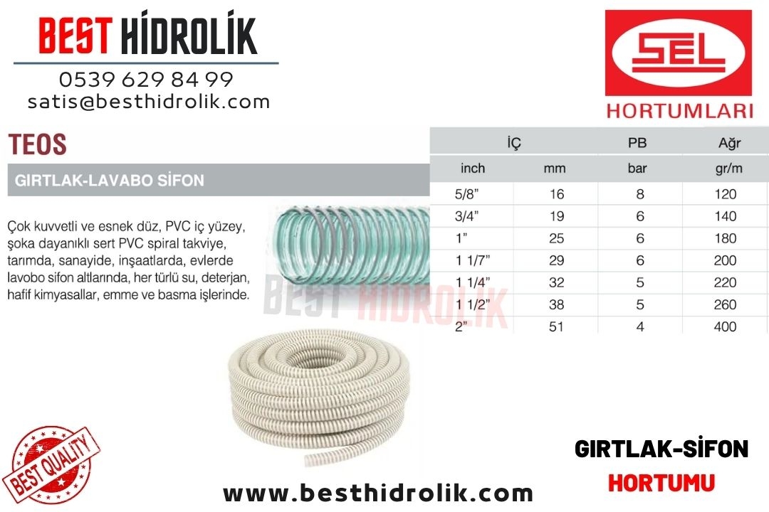 TEOS 1 ’’ GIRTLAK LAVABO SİFON HORTUMU