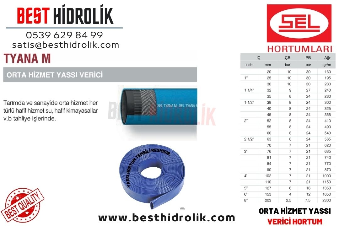 TYANA M 110MM ORTA HİZMET YASSI VERİCİ HORTUM