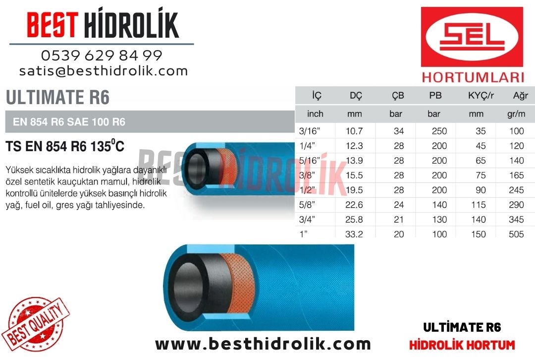 SEL 1/2 ’’ R6 BEZLİ HİDROLİK HORTUM ULTİMATE