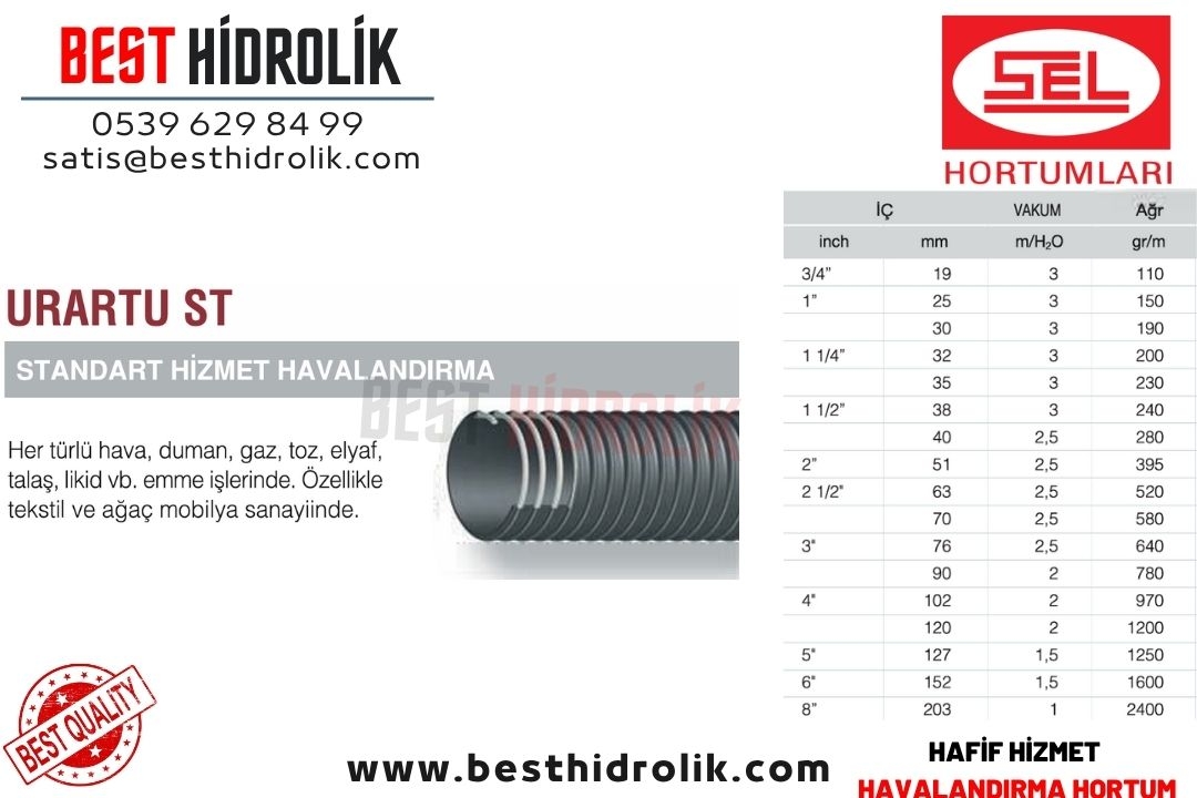 URARTU ST 1 1/4 STANDART HİZMET HAVALANDIRMA HORTUMU