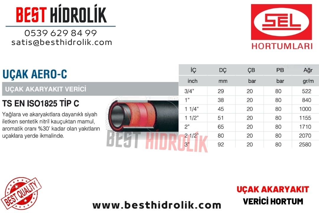 SEL 1 ’’ UÇAK AERO-C UÇAK AKARYAKIT VERİCİ HORTUMU